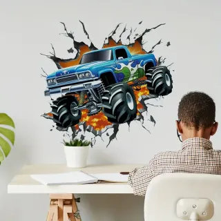 Vesmírný Monster Truck – 3D Samolepka na zeď pro dětský pokoj (44x40 cm)